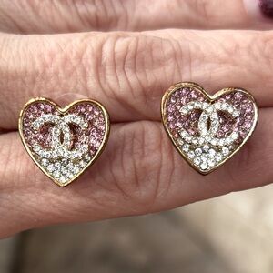 Authentic Chanel Pink Crystal Heart Earrings